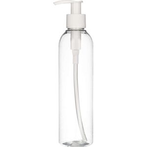 6x Plastic Fles 250 ml Dispenserpomp - Basic Round - PET Kunststof BPA-vrij - Plastic Flessen Navulbaar, Shampoo Dispenser met Pomp, Lege Flesjes, Zeep Pomp - Transparant - Rond - Set van 6 Stuks