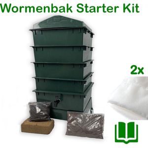 Wormenbak - 4 laags starter kit (groen) - Excl. wormen > Incl. filter/kweekgrond/bedding - Wormenhotel 40x40x85cm - Wormentoren compostbak met opvangbak en tapkraan | eWoodz
