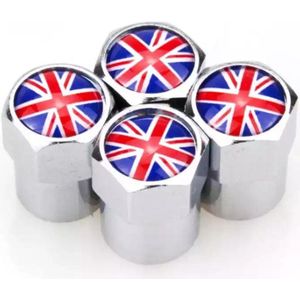 TT-products ventieldoppen aluminium Britse vlag zilver 4 stuks