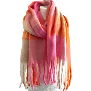 Warme Sjaal - Dikke Kwaliteit - Geblokt - Oranje - 220 x 52 cm (999133#)