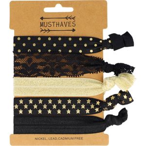 Hair Tie Haarelastiek Stippen Sterren Zwart Goud