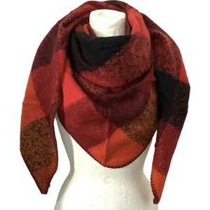 Warme Driehoekige Sjaal - Geruit - Rood/Zwart - 195 x 90 cm (016923#)