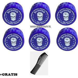 Bandido Aqua Hair Styling Wax 5 Blue 150 mlx 6 stuks+ Free Styling Comb