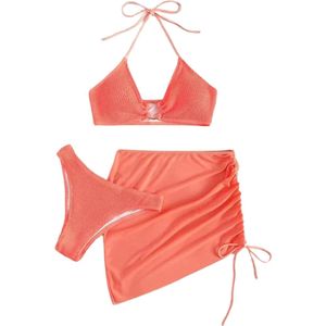 3-delige bikini set | Sexy bikini | Inclusief strand rok | Badpak | Vrouwen | Oranje