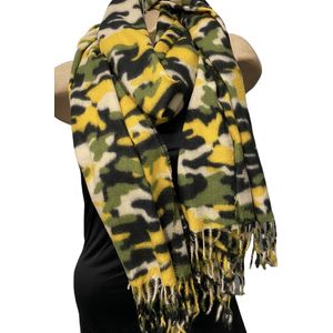 Sjaal herfst/winter met legerprint geel/groen