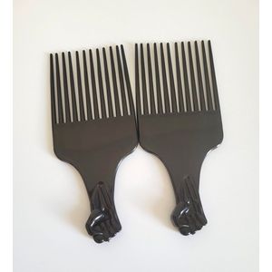 Afro plastic Kam Voor Krullend - 2stuk steil Haar- Kam voor alle haartype- Zwart kleur -voor dikke lang en dunne haar, krullen, kroeshaar, Barden , Haarkam