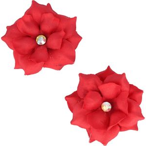 Haarspeld Duckklem Bloem 6cm Strass Rood 2 Stuks Haarklem Haarclip Haar Klem Hair Clip Flower