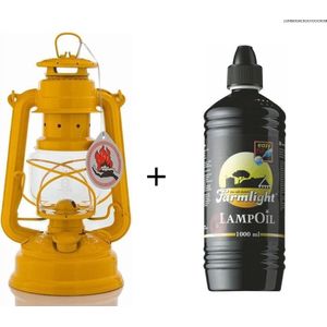 Feuerhand 276 Olielamp / Stormlamp Signaal Geel + 1 liter Farmlight lampolie