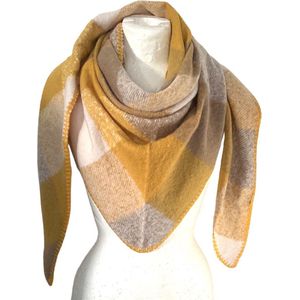 Warme Driehoekige Sjaal - Geruit - Geel/Ecru - 195 x 90 cm (016927#)