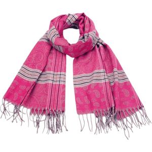 Lange Warme Sjaal - Geblokt - Paisley - Fuchsia/Roze - 180 x 70cm (11#)