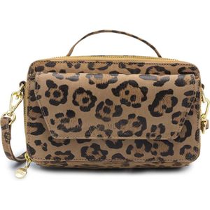 MOSZ Dames Schoudertas / Crossbodytas / Handtas - Leer - Panterprint - Naomi - Bruin