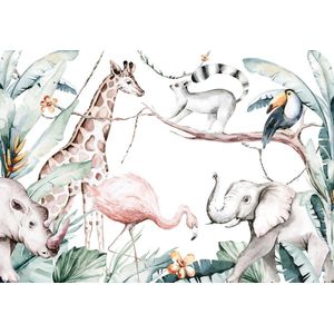 Jungle Behang - Jungle Safari - Jungle Dieren - Kinderbehang - 152,5 x 104 cm