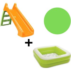 Glijbaan First Slide 73Cm Oranje/Groen + Intex Play Box Pool 85X85X23Cm Groen