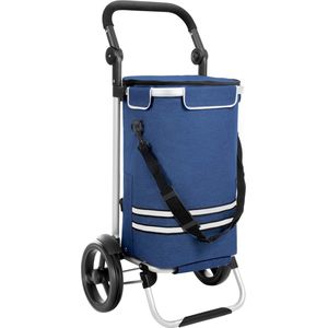 Stevige boodschappentrolley, inklapbaar met koelvak, multifunctionele boodschappentrolley met reflectoren, shopper, handwagen, afneembare tas, wieltjes Blauw