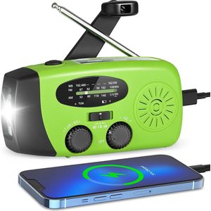 Noodradio Groen - Solar Radio - Solar Noodradio - Survival Radio - Radio op Batterijen - Emergency Radio - Dynamo Radio - Noodgeval Radio - Draagbare Radio - Opwindbaar - Zwengelradio - Portable Radio