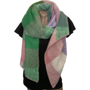 Sjaal - Dikke Kwaliteit - Geblokt - Groen/Roze - 220 x 50 cm (969627#)