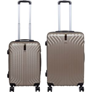 Travelsuitcase - Kofferset 2 delig Palma - Reiskoffer met cijferslot en op 4 dubbele zwenkwielen - Goud - Maat S + M