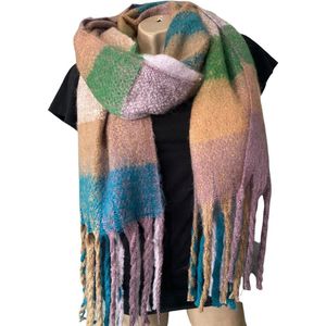 Warme Sjaal - Dikke Kwaliteit - Geblokt - Lila - 195 x 55 cm (19-3#)