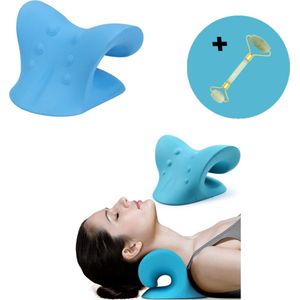 Nekstretcher & Jade Roller Set - Nekmassage en Ontspanning - Nekmassage Apparaat - Verminder Nek- en Rugklachten - Shiatsu Hoofd- en Schoudermassage - Blauw