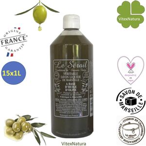 Vloeibare Marseille zeep Olijf | lavendel olie 15x1L | Puur natuur | Dermatologisch getest | (H)eerlijke zeep