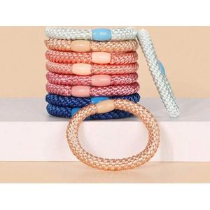 Haar Elastiekjes - Haarelastiekje Gevlochten - Elastiek en Armband - haarelastiekjes met kraal - haarelastiekjes te dragen als armband - sterk elastiek - 10 stuks - Licht