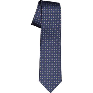 Michaelis  stropdas, zijde, blauw met olijfgroen en camel dessin -  Maat: One size
