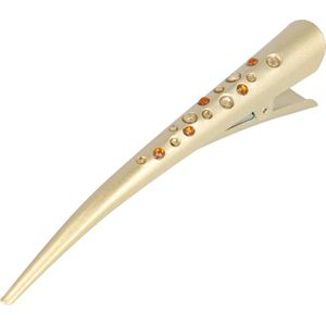 Haarsoires Duckklem Haarspeld 13cm – Basic – Duo Steentjes – Metaal – Goud - Sterke Haarclip voor Styling & Dagelijks Gebruik - Hair Clip - Decoratieve Haaraccessoire