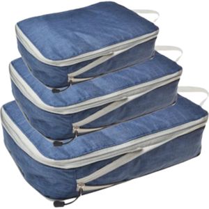 Reizen - Packing Cubes - Opvouwbare Reistas - Koffer - Bagage Organizer - Opbergtas Samendrukbare Verpakking - Set van 3 - Marine Blauw (Navy Blue)