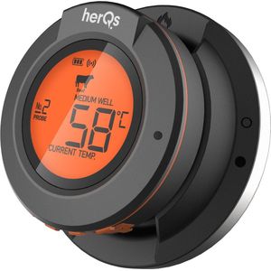 HerQs - Dome Thermometer - Keuken thermometer, barbecue, digitale, kerntemperatuur, vleesthermometer, Bluetooth, app, draadloos, thermometer - zwart Kunststof HERQS003