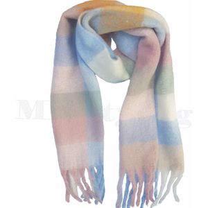 Sjaal - Warme wintersjaal - Wol Viscose - Dikke shawl - Geblokte sjaal - Omslagdoek - Beige Pink
