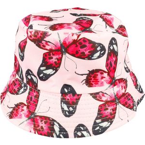 Bucket Hat Omkeerbaar Vlinder Zwart Roze Festival Vissers Hoedje Vlindertjes Patroon Print