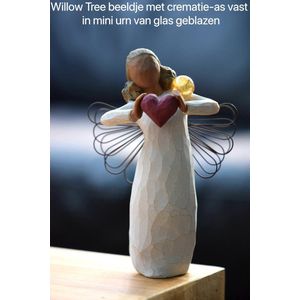 Urn Willow Tree beeldje You are Loved met hand geblazen mini urn-Hand geblazen mini urn met crematie- as vast in glas verwerkt óf haarlokje met haartjes intact in mini urn verwerkt-Crematie- as \ haren verwerking van uw dierbare-Urn-Gedenken