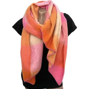 Sjaal - Dikke Kwaliteit - Geblokt - Roze/Oranje - 220 x 50 cm (969633#)