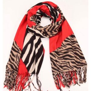Lange Warme Dames Sjaal - Zebraprint - Rood - 180 x 70 cm (2256#)