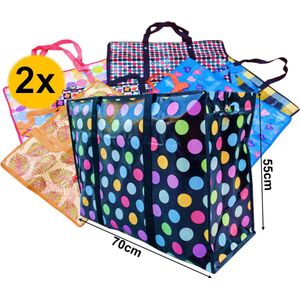 Snuffelaar - Opbergtas Mega 2 XL - Happy Color - Grote Tas - 2 Stuks - Mix - 85x60x22cm met rits - BIG Shopper- Boodschappentas - Reistas - Waszak - 2 Verschillende Opdrukken