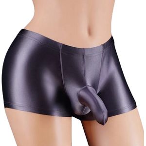Kinky heren ondergoed Grey Cava - Fetisj penis slurf short - Strakke erotische boxershort - Glanzend grijs nylon - Olifanten neus - BDSM