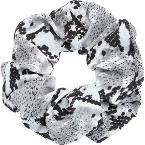 Haarsoires Haarelastiek Scrunchie – Slangenprint – Gladde Stof – Zwart Grijs - Haarkrinkel - Haar Elastiek met Stof - Zacht & Haarvriendelijk