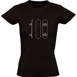 Skateboard Dames T-shirt | sport | skaten | halfpipe | tekening | Zwart