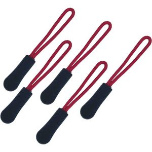 5 x Ritstrekker - Rood-Zwart - Ritstouwtje - Ritshulp - Zipper Puller - Ritssluiting vervangen - Rits reparatie