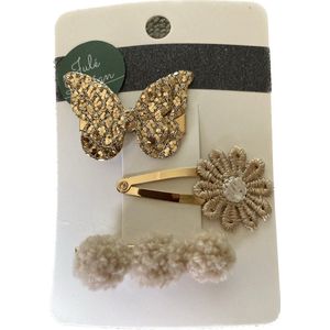 Julé Design haar accessoires vlinder / bloem beige / wit set Sofia
