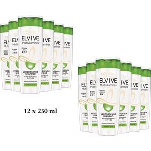 L’Oréal Paris Elvive Multivitamines 2 in 1 Shampoo - 12 x 250 ml - Voordeelverpakking - Jumbopakket