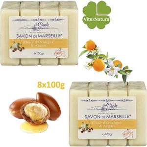 Marseille zeep 8x100g | Glycerine Argan olie en Sinaasappelbloesem zeep | La Cigale