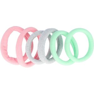 Haarelastieken basic - Endless glitter 4cm - Roze zilver groen - Set van 6 - Eenvoudige Haar Elastieken voor Dagelijks Gebruik
