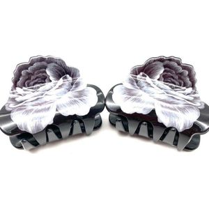 Kleine Haarklemmen - Haarclip - Bloemenprint - Grijs/Zwart - 2 Stuks