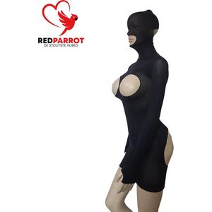 BDSM Jurk + Bivakmuts | Bodysuit | Prachtige dames Lingerie | Open borst en Billen | Catsuit | Voor haar | Masker | Bondage kleding | Seks | One size