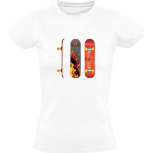 Skateboard vuur Dames T-shirt | sport | skaten | halfpipe | Wit