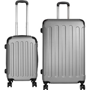 Kofferset 2 delig - Reiskoffers met TSA slot en op wielen - Palma - Zilver- S + L - Travelsuitcase