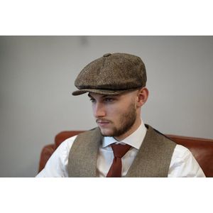 Newsboy 8-delige Harris Tweed cap Groen/Bruin | Heather Hatsize: L (59-60cm)
