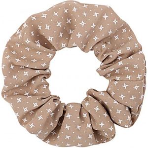 Scrunchie Haarelastiek Sterren Print Wit Bruin