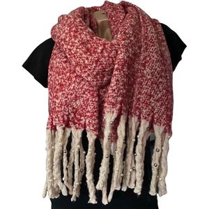 Lange Warme Sjaal - Dikke Kwaliteit - Rood/Beige - 185 x 53 cm (8011)